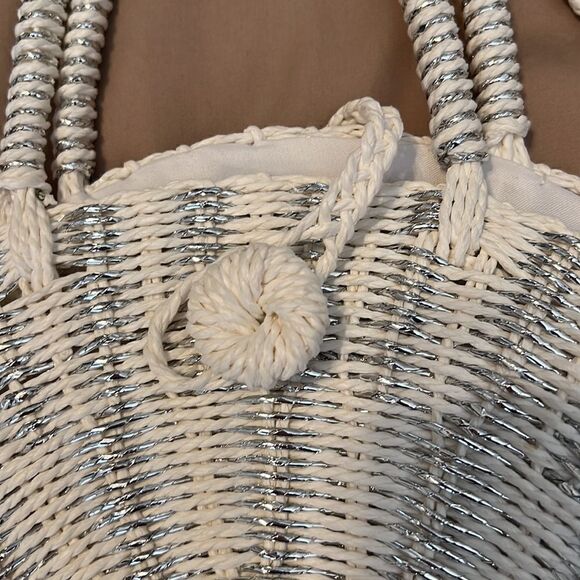 Mudpie white and silver wicker handbag shoulder strap and handles used 1x EUC - Picture 7 of 10